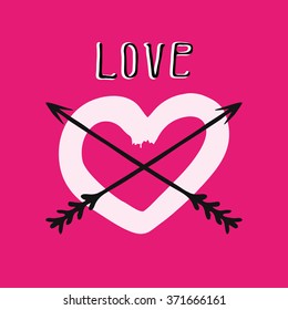 Red heart with arrows hand drawn vector illustration. Valentine's Day icons.  