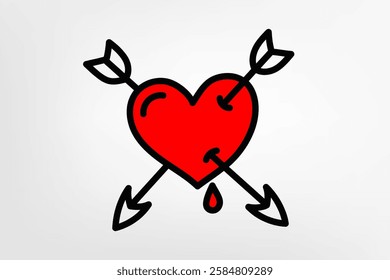 Red heart with arrows isolated on white background. vector illustration
