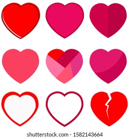 red heart art vector set 