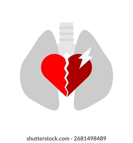 Ataque cardíaco rojo con diseño de Vector de icono médico de pulmón gris