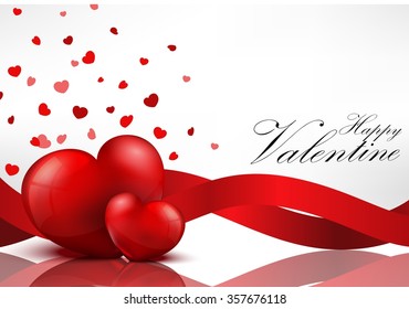Red heart background with red ribbons.vector