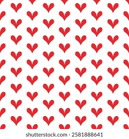 Red heart background for textile or print. Cute romantic seamless pattern.Simple hearts vector texture. EPS 10.