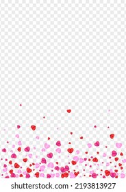Red Heart Background Transparent Vector. Abstract Illustration Confetti. Tender Day Pattern. Pink Heart Anniversary Texture. Fond Isolated Frame.
