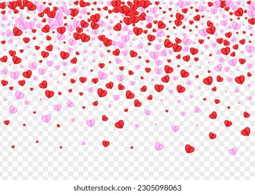 Red Heart Background Transparent Vector. Valentine Pattern Confetti. Pink Banner Frame. Violet Heart Paper Texture. Tender Birthday Backdrop.