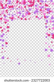 Red Heart Background Transparent Vector. Banner Texture Confetti. Pink Present Illustration. Tender Heart Element Frame. Fond Art Backdrop.