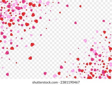 Red Heart Background Transparent Vector. Rain Pattern Confetti. Tender Celebration Frame. Pink Confetti Color Backdrop. Violet Wallpaper Illustration.