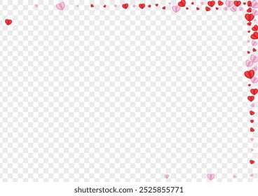 Red Heart Background Transparent Vector. Abstract Texture Confetti. Tender Volume Illustration. Violet Confetti Bright Frame. Pink Banner Backdrop.