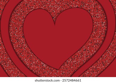 Red heart background. Valentine's bright red card. Red and glittering hearts shape with shadows. Valentine's card or banner.