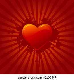 Red heart with background, vector illustration