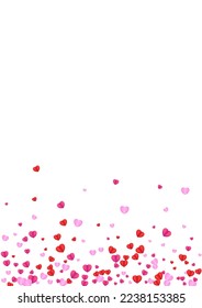 Red Heart Background White Vector. Elegant Illustration Confetti. Tender Folded Texture. Fond Heart Random Pattern. Violet Honeymoon Frame.