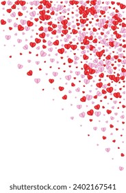 Red Heart Background White Vector. Random Texture Confetti. Fond Greeting Frame. Violet Confetti Volume Backdrop. Tender Shape Illustration.