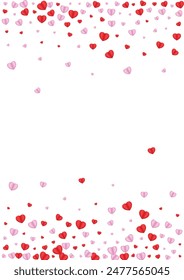 Red Heart Background White Vector. Valentine Illustration Confetti. Tender Party Texture. Pink Confetti Color Pattern. Fond Isolated Backdrop.