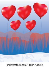  red heart balloon on blue background vector design