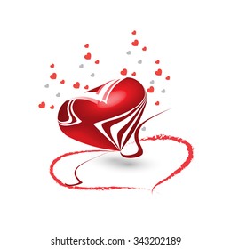 red  heart as    a balloon on  a white  background