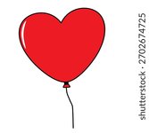 Red heart balloon with shiny surface and string, symbolizing love and celebration