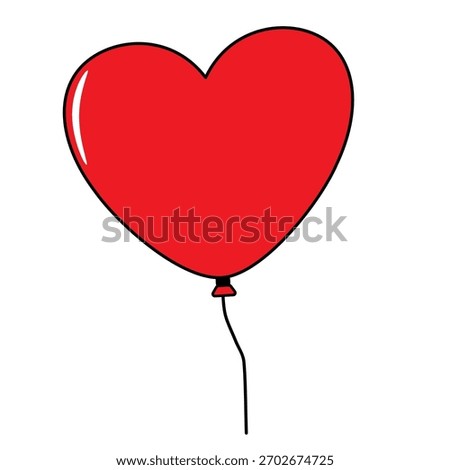 Red heart balloon with shiny surface and string, symbolizing love and celebration