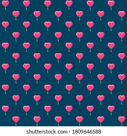 Red heart balloon with thread and blue background repeat pattern