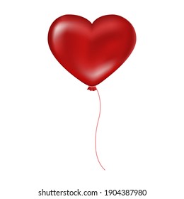 Red Heart Balloon. Vector Isolated  Illustration On White Background