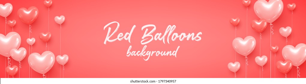 Rotes Herz Ballons. Herzlichen Glückwunsch zur Hintergrundillustration für Postkarten. Vektorgrafik.