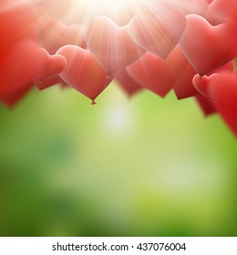 Red heart balloons flying bunch. Happy Valentines Day. EPS 10 vector file included