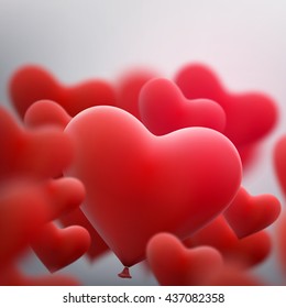 Red heart balloons flying bunch. Happy Valentines Day. EPS 10 vector file included