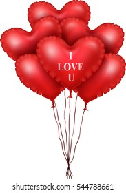 Red heart balloons isolated on white background