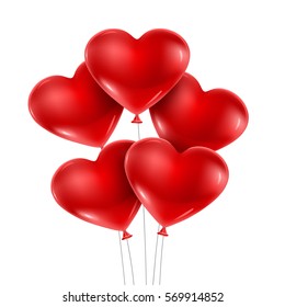 Red heart balloons isolated on white. Vector illustration