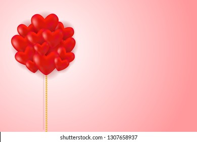 Red heart balloons and space for text. Vector illustration EPS10 for Valentines, Wedding, Mother Day Greeting Card