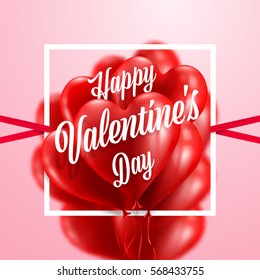 Red Heart Balloons Valentine's Day Card.Love and Valentine's Day concept.Vector illustration EPS 10