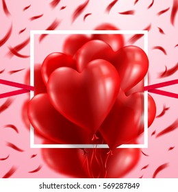 Red Heart Balloons Valentine's Day Card.Love and Valentine's Day concept.Vector illustration EPS 10