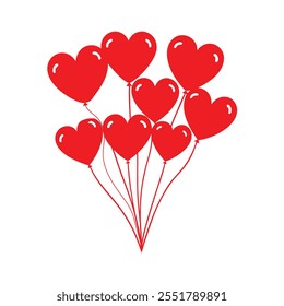 Red Heart Balloons Vector Illustration - Perfect for Valentine's Day and Romantic Designs