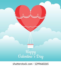 Red Heart Baloon in Sky - Vector