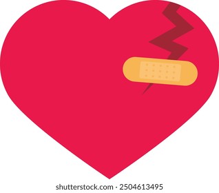 Red heart with a bandage, concept of healing love or mended relationship.