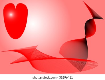 a red heart and banner line art background