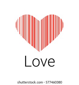 Red Heart bar code, icons and element for valentines and wedding