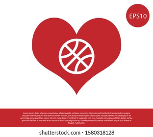 Red Heart with basketball ball inside icon isolated on white background. Basketball love.  Vector Illustration