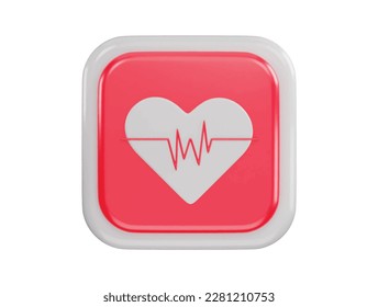 red heart with a heart beat icon 3d rendering vector illustration