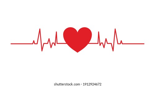 Red heart beat isolated on white background. Heart vector illustration. Heart rate icon, symbol, logo