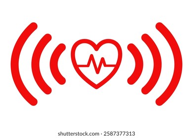 Red heart beat line icon. EKG heart beat line, Cardiogram line icon, sign. Heart pulse silhouette, icon,Vector illustration design isolated