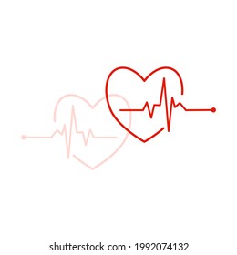 Red Heart Beat pulse logo on white. Vector