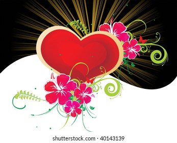 red heart with beautiful flower pattern illustration