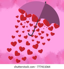 red heart is in a beautiful pink umbrella on pink background. for Valentine's day greeting card.
