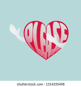 Red heart and begging hand with typographic design. Feeling concept. Vector illustration.