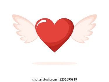 Red heart with beige wings isolated on white background. Flat vector illustration