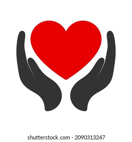 red Heart between hands icon vector on white background, heart between hands trendy filled icons