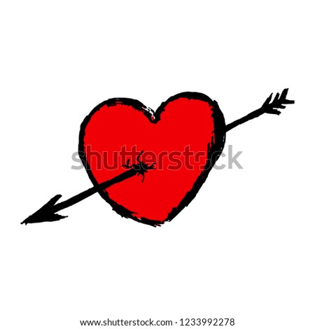 Red heart with a black arrow icon. Vector flat graphic illustration. Isolated object on a white background. Isolate.