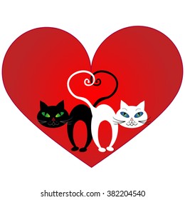 Red heart, black cat and white cat.