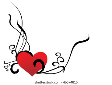 red heart with black curves