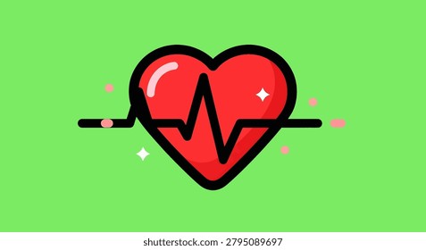 Red heart with black ECG line