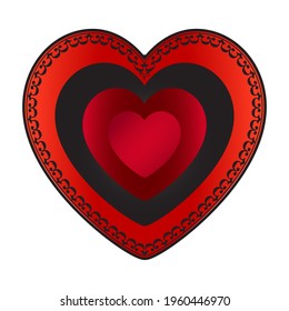 Red heart with black frame in gothic style. Vector illustration for decoration, marriage or Valentine day selebration.